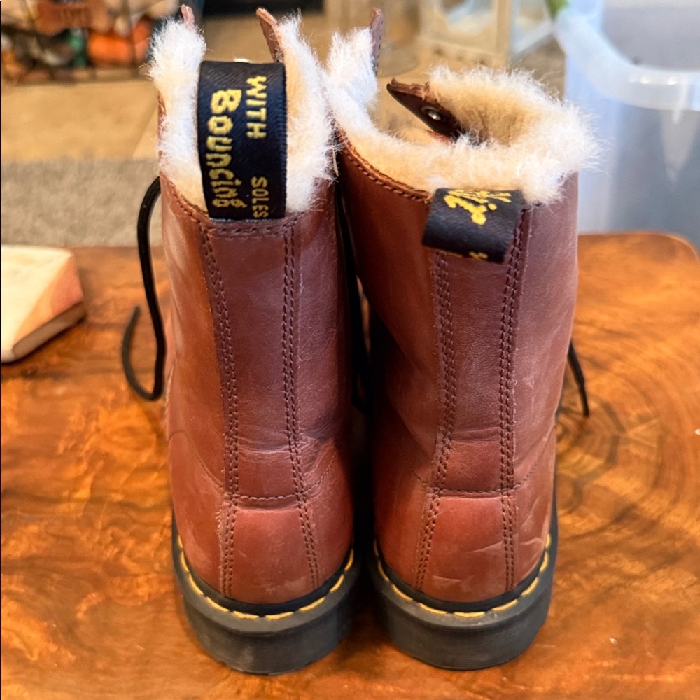 Dr. Martin Brown Leather Fur-Lined Boots - Picture 3 of 5